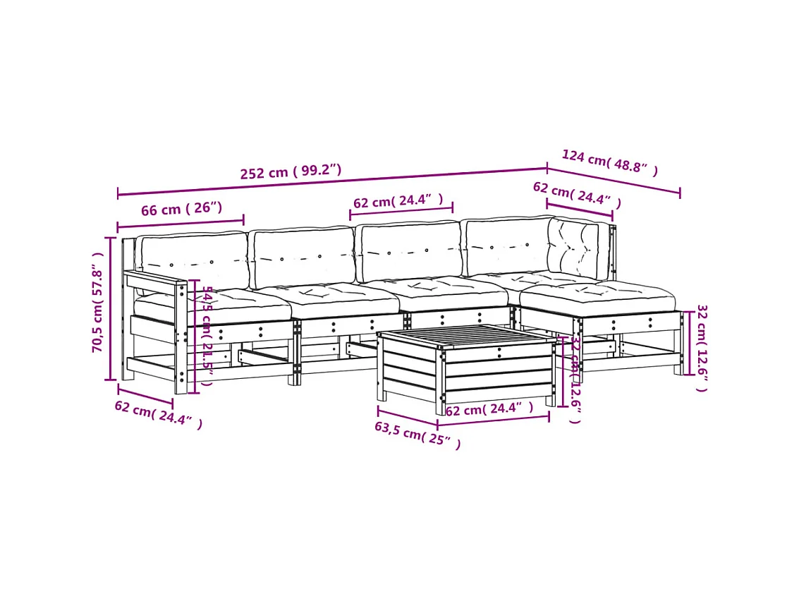 Set Divani Giardino 6 pz con Cuscini Legno Massello di Douglas