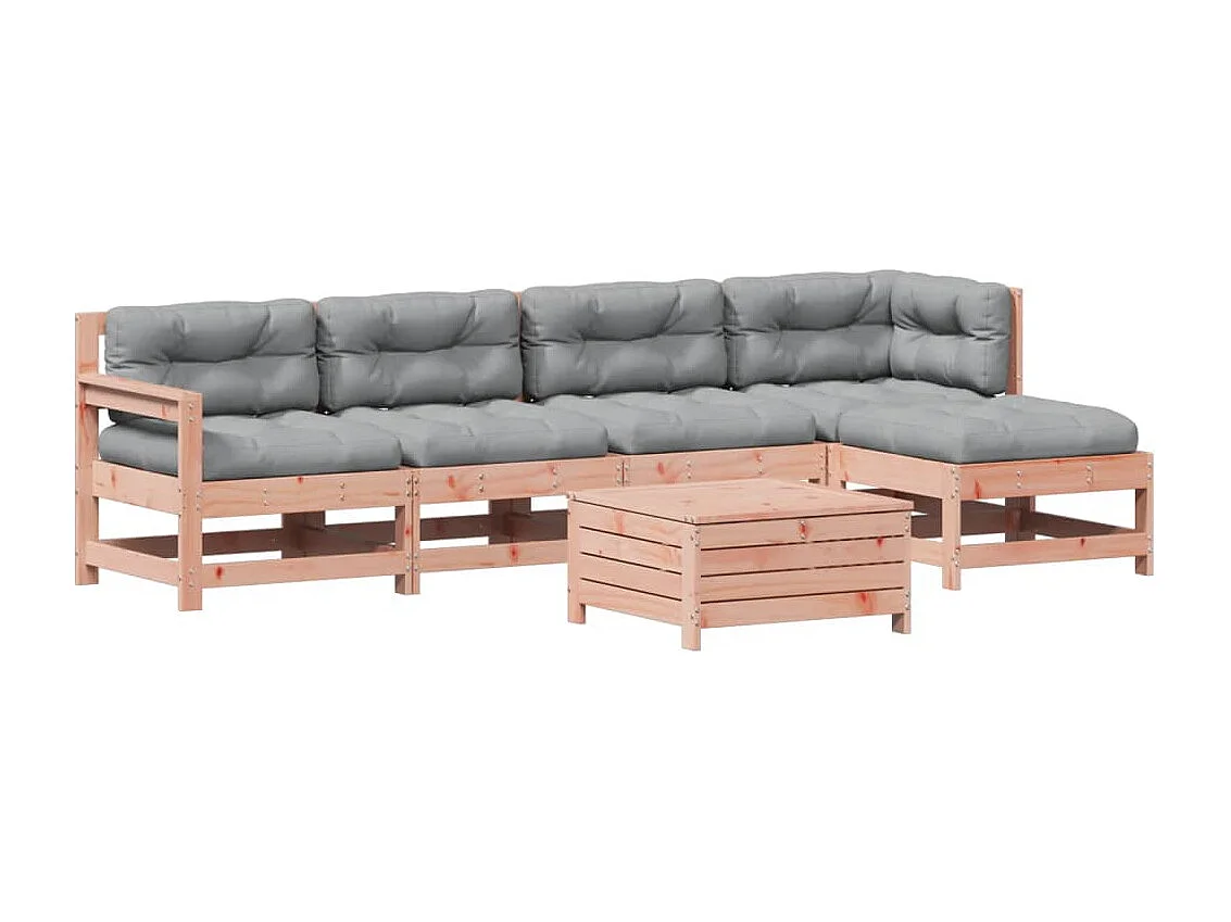 Salon de jardin 6 pcs avec coussins bois massif Douglas