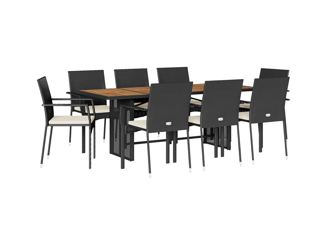Ensemble à manger de jardin 9pcs coussins noir résine tressée