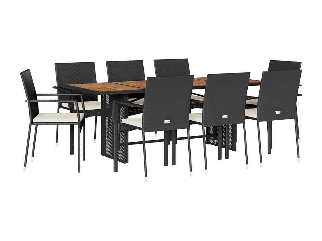 Ensemble à manger de jardin 9pcs coussins noir résine tressée