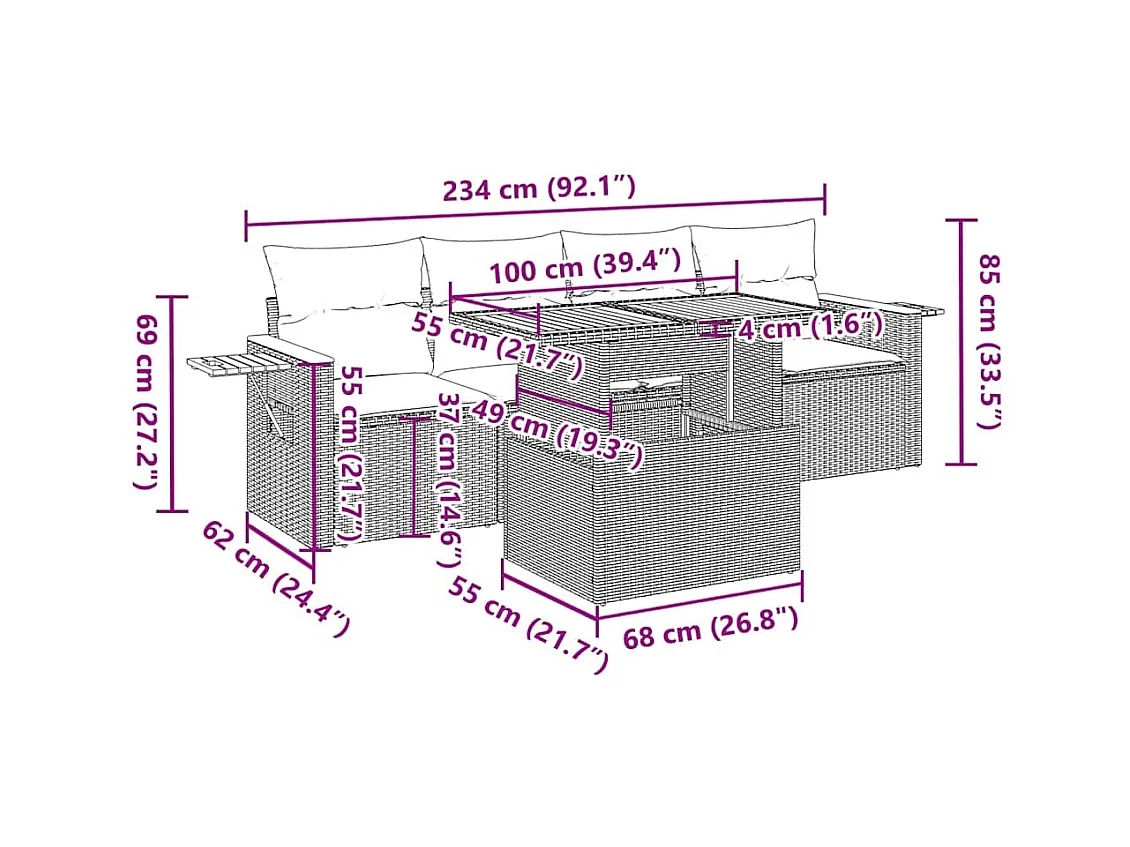 5-tlg. Garten-Sofagarnitur mit Kissen Beige Poly Rattan Akazie