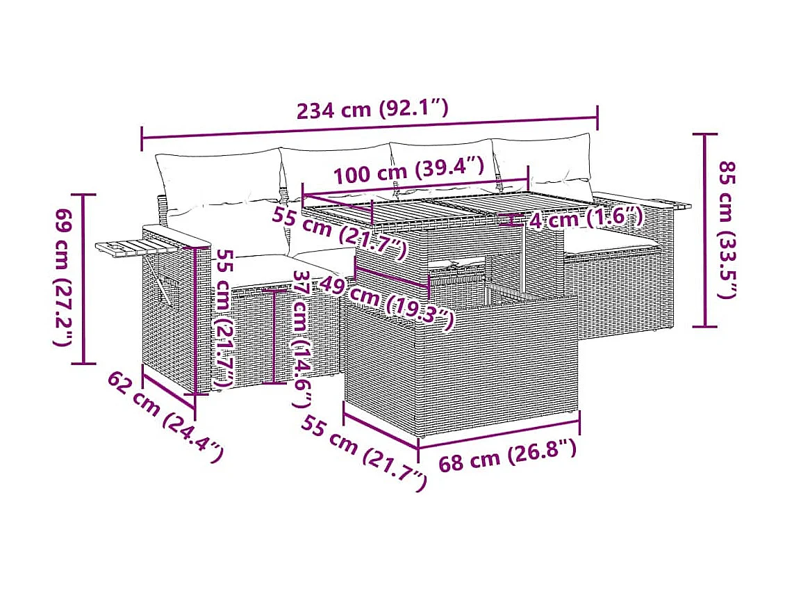 5-tlg. Garten-Sofagarnitur mit Kissen Beige Poly Rattan Akazie