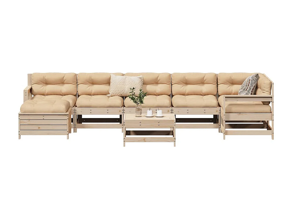 Set Divani da Giardino 8 pz in Legno Massello di Pino