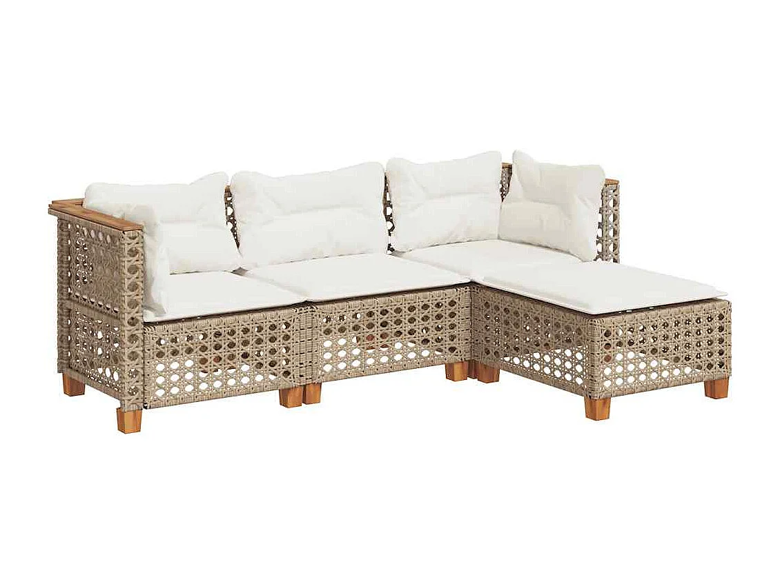 Salon de jardin avec coussins 4 pcs beige résine tressée