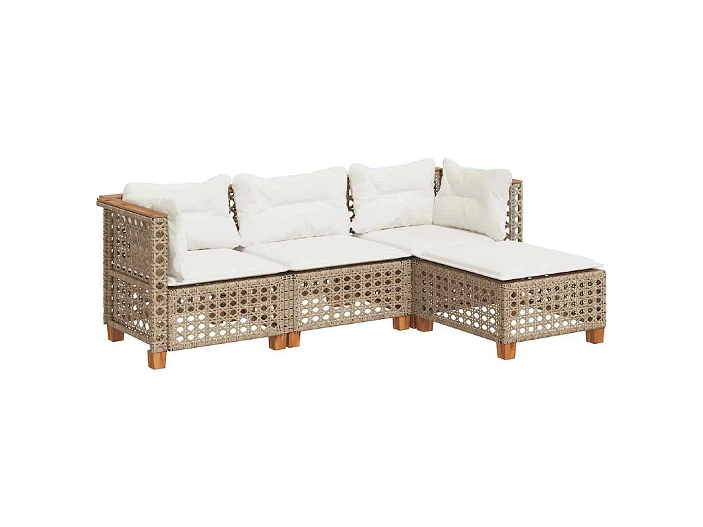 4-delige Loungeset met kussens poly rattan beige