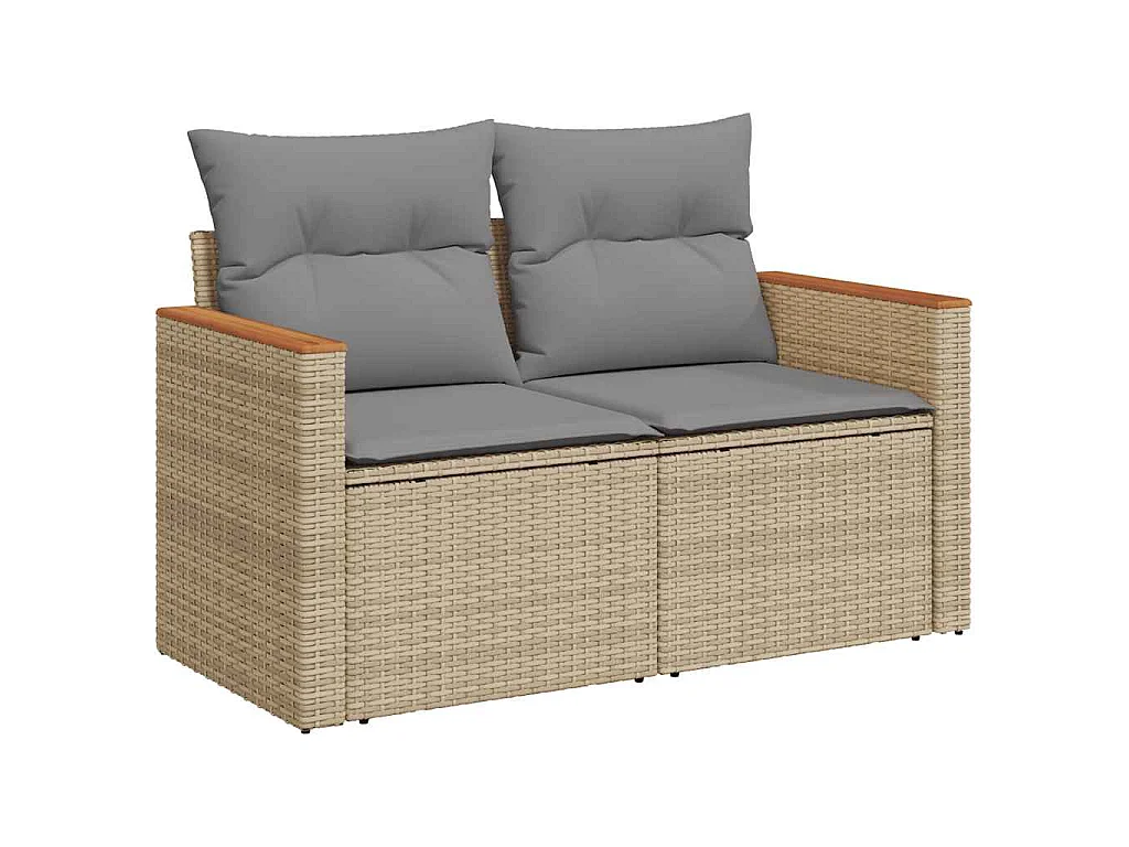 5-delige Loungeset met kussens poly rattan en acaciahout beige