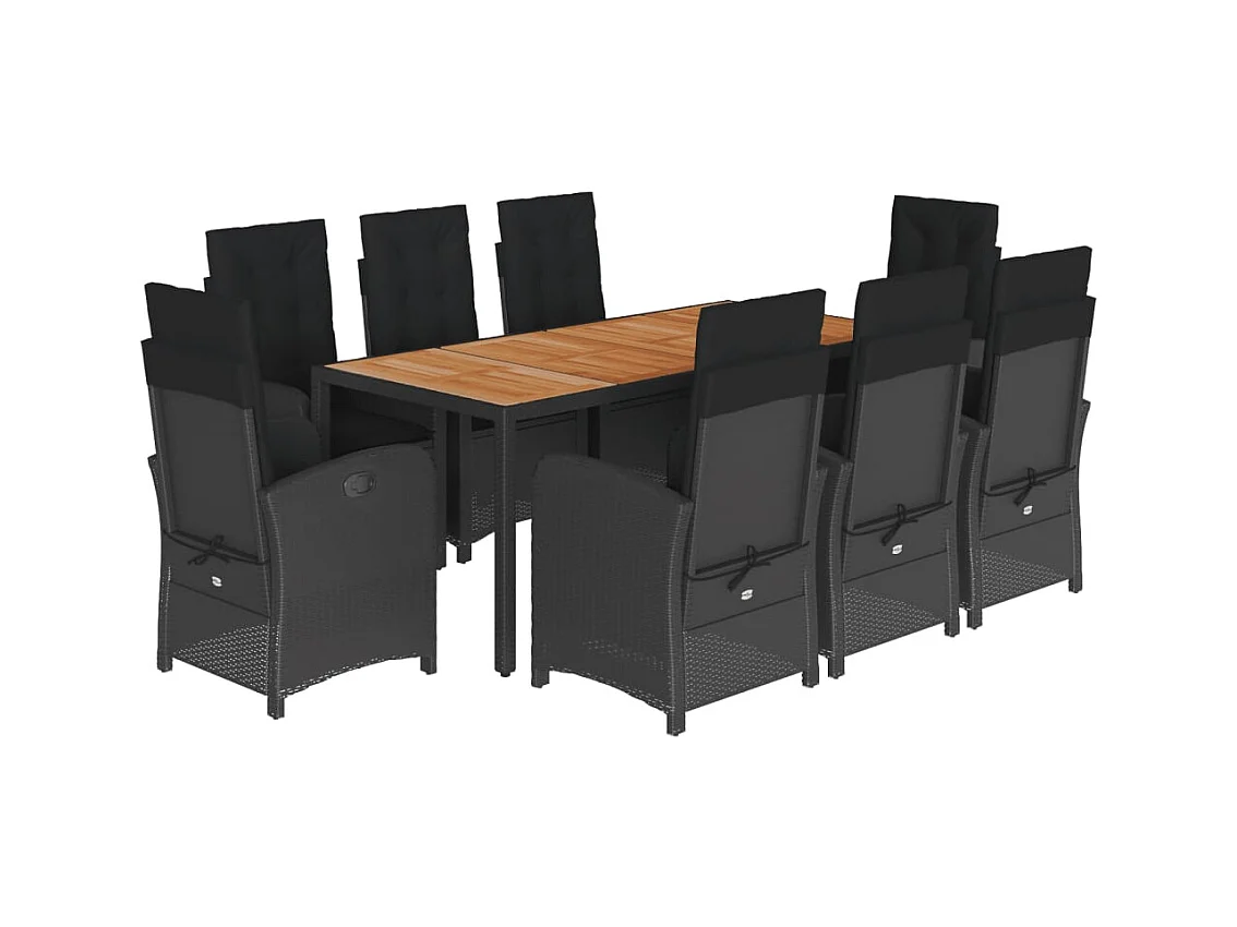 Ensemble à manger de jardin 9pcs coussins noir résine tressée