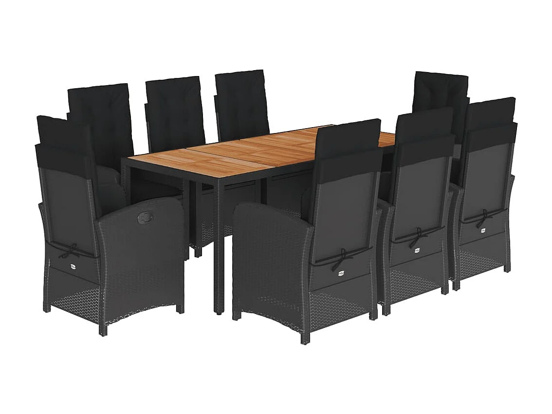 Ensemble à manger de jardin 9pcs coussins noir résine tressée