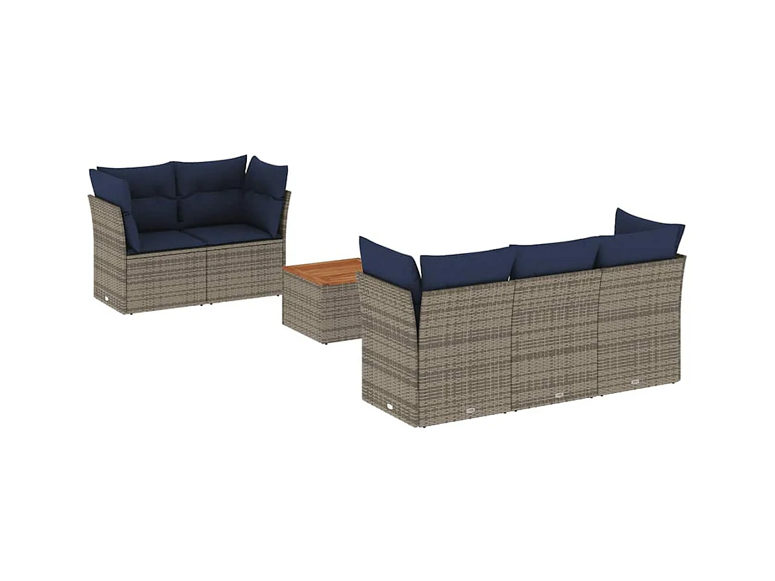 Salon de jardin 6 pcs avec coussins gris résine tressée