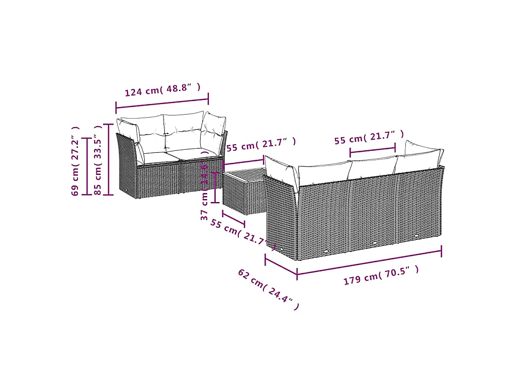 6-tlg. Garten-Sofagarnitur mit Kissen Grau Poly Rattan