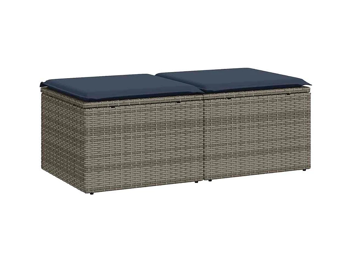 Salon de jardin 2 pcs avec coussins gris résine tressée acacia