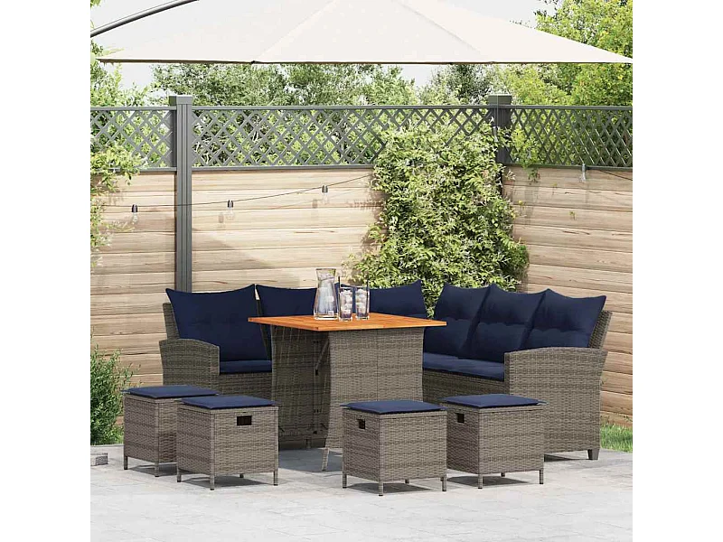 Set de sofás de jardín en forma de L con cojines 6 pzas gris