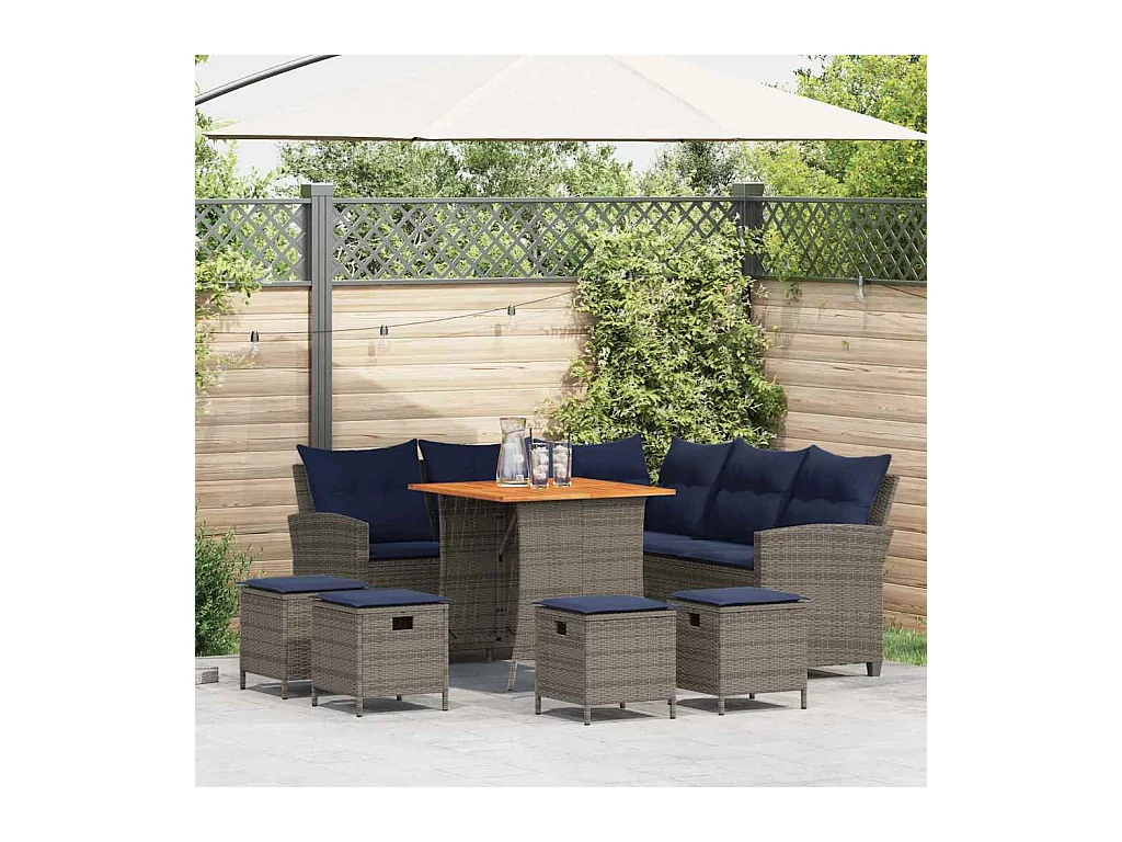 Set de sofás de jardín en forma de L con cojines 6 pzas gris