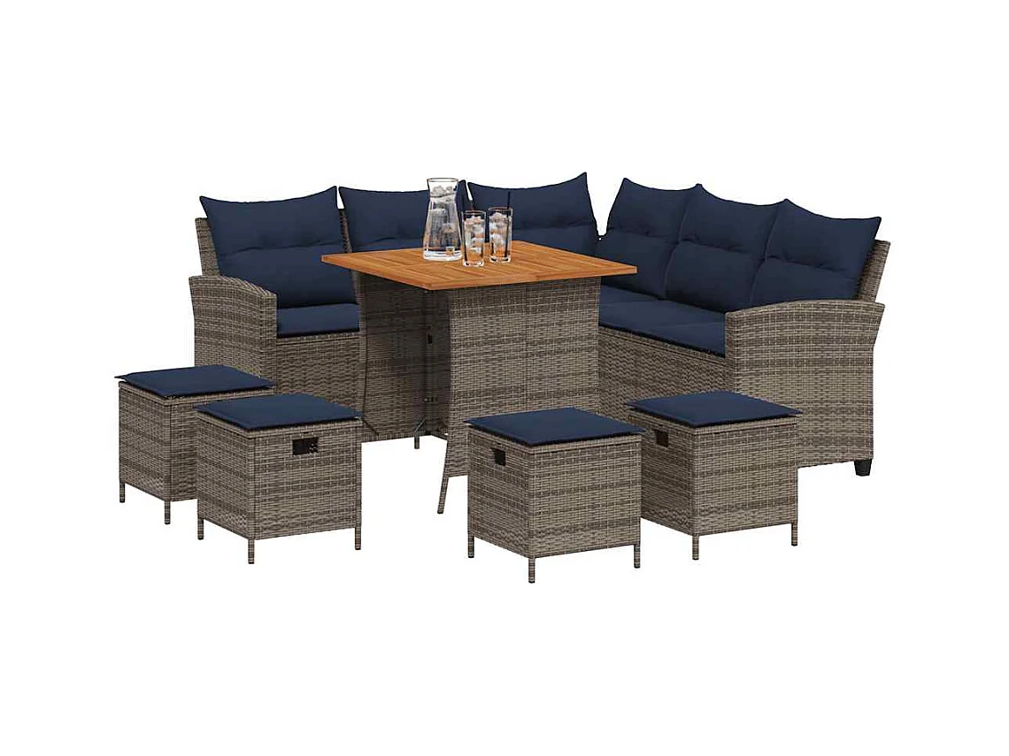 Set de sofás de jardín en forma de L con cojines 6 pzas gris