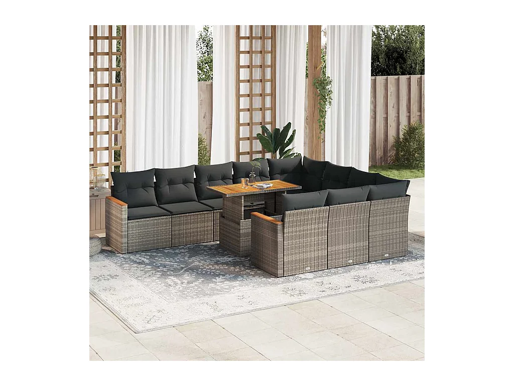 Ensemble de canapés de jardin 11 pcs et coussins rotin acacia