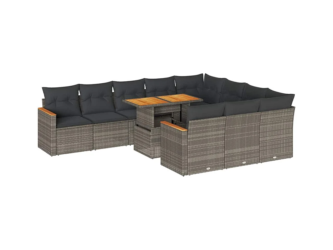 Ensemble de canapés de jardin 11 pcs et coussins rotin acacia