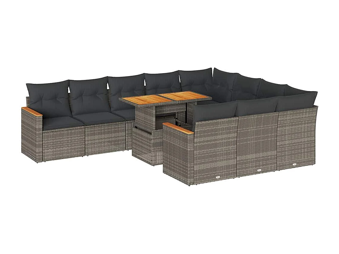 Ensemble de canapés de jardin 11 pcs et coussins rotin acacia