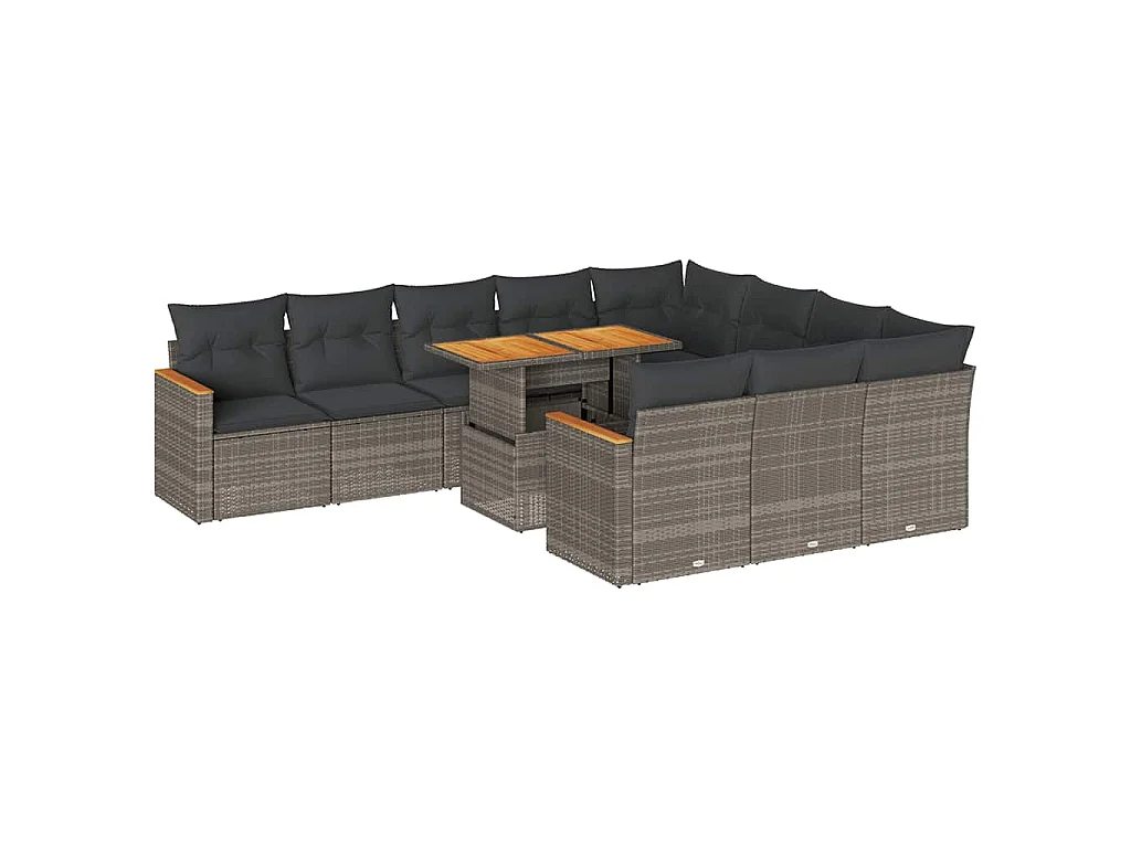 Set Divani Giardino 11 pz con Cuscini Polyrattan Acacia Grigio