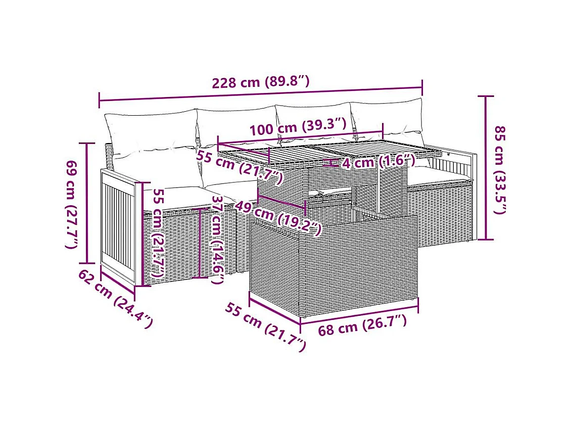 5-tlg. Garten-Sofagarnitur mit Kissen Beige Poly Rattan Akazie