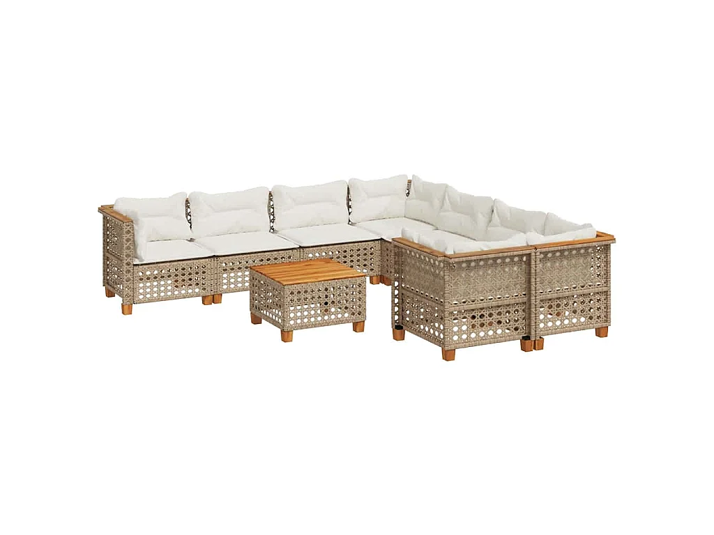 9-delige Loungeset met kussens poly rattan beige