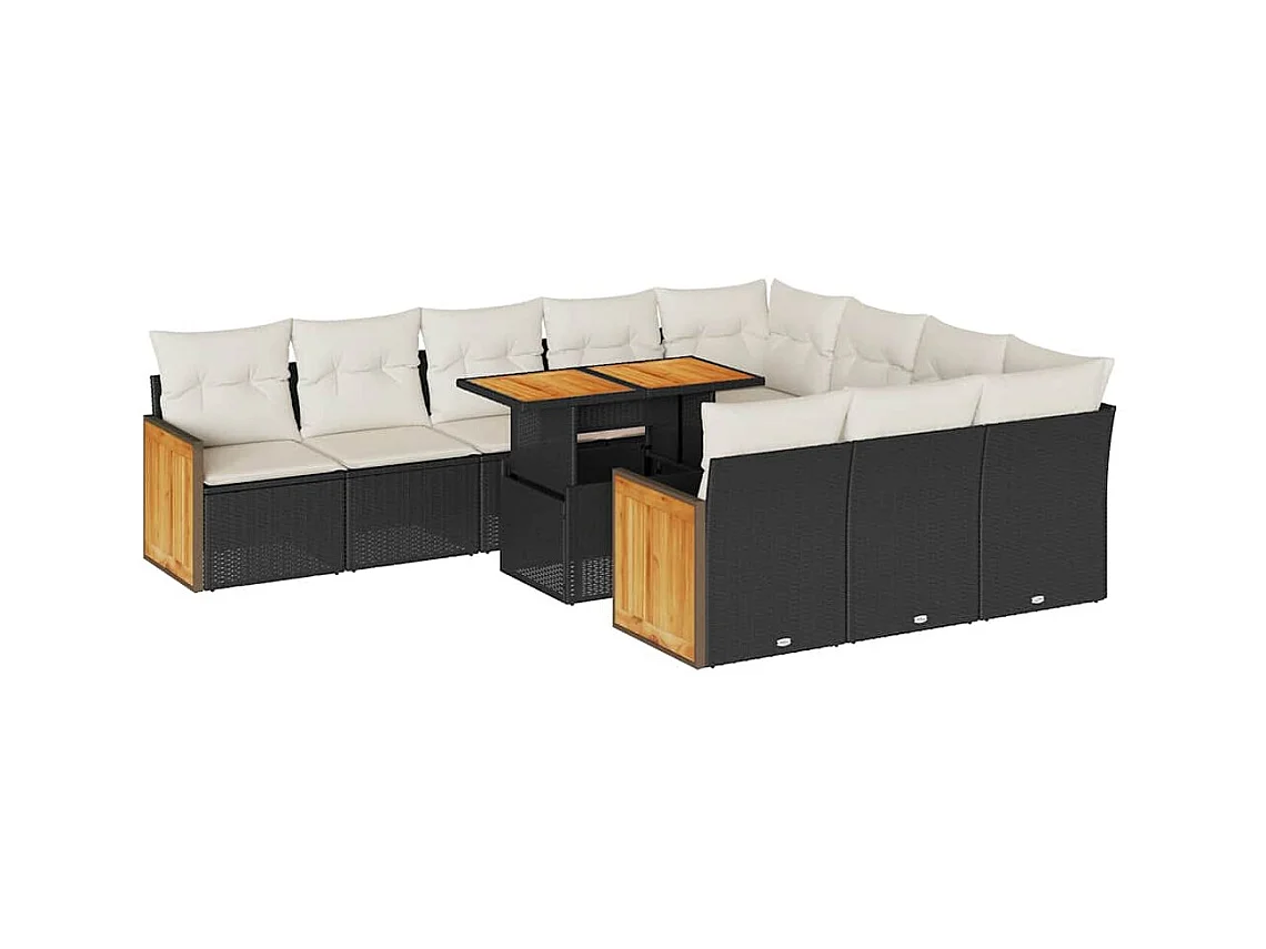 Ensemble de canapés de jardin 11 pcs et coussins rotin acacia
