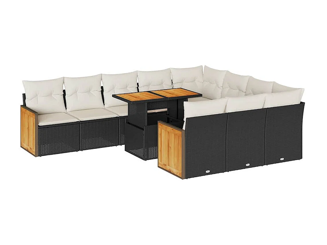 Ensemble de canapés de jardin 11 pcs et coussins rotin acacia