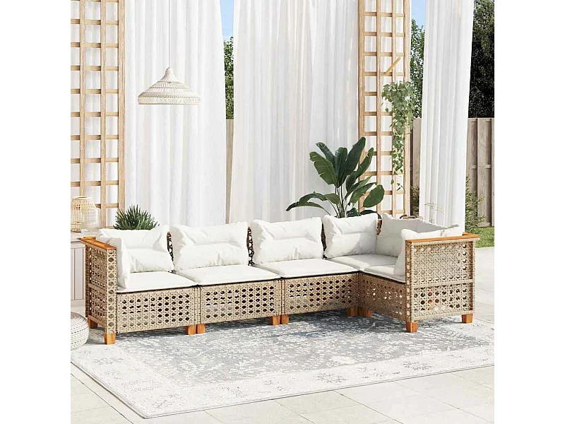 5-delige Loungeset met kussens poly rattan beige