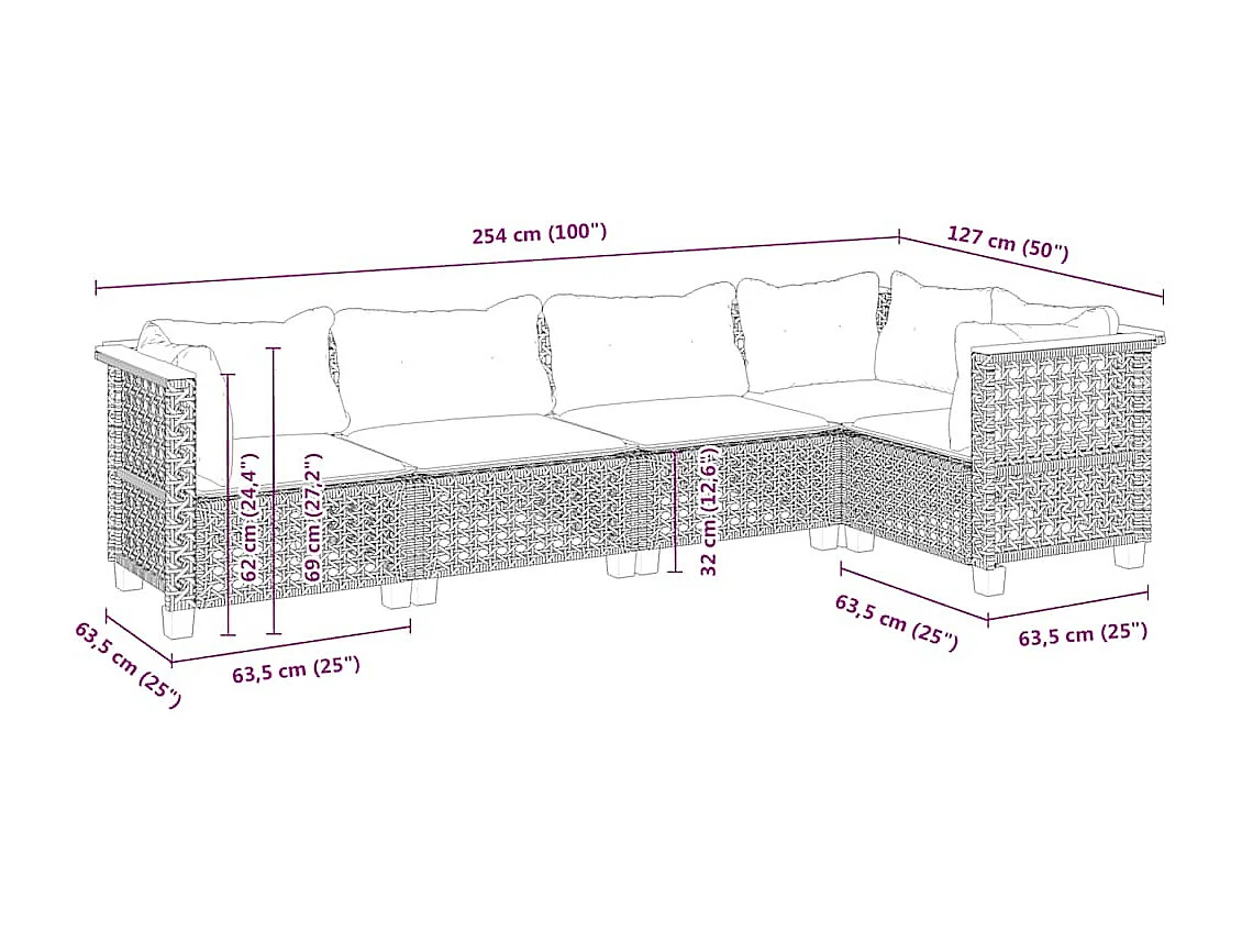 5-tlg. Garten-Sofagarnitur mit Kissen Beige Poly Rattan