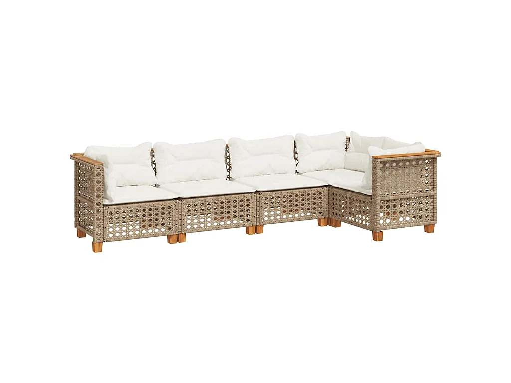 5-delige Loungeset met kussens poly rattan beige