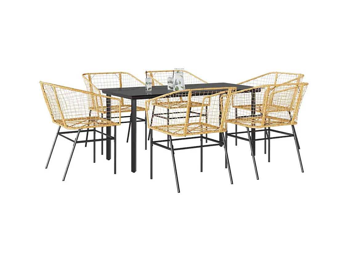 7-teiliges Garten-Esszimmerset Braunes Polyrattanglas