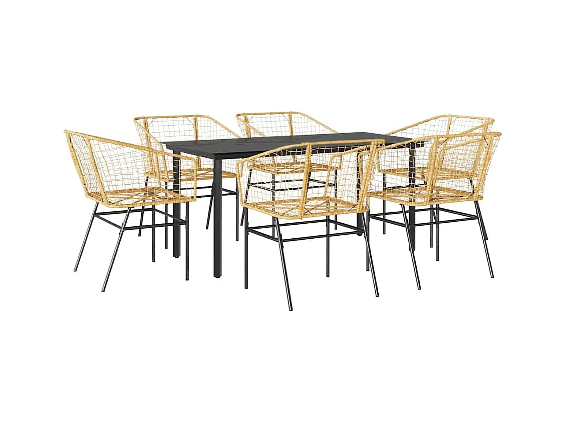 7-teiliges Garten-Esszimmerset Braunes Polyrattanglas