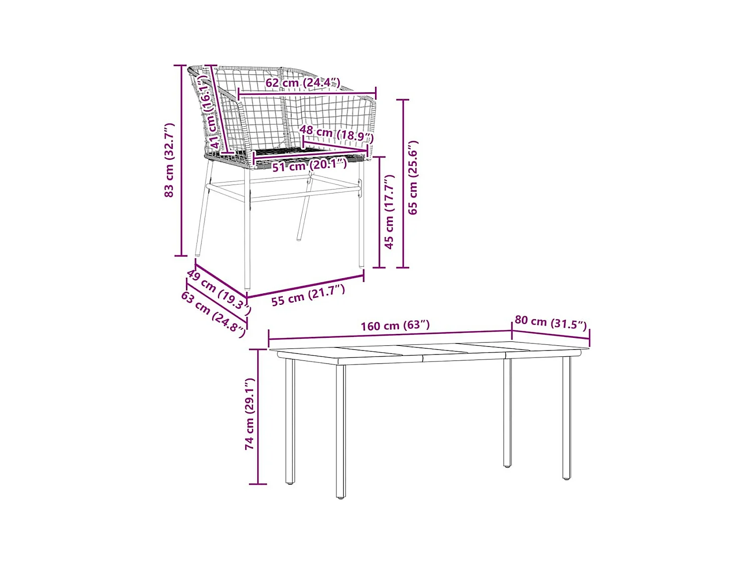 7-teiliges Garten-Esszimmerset Braunes Polyrattanglas