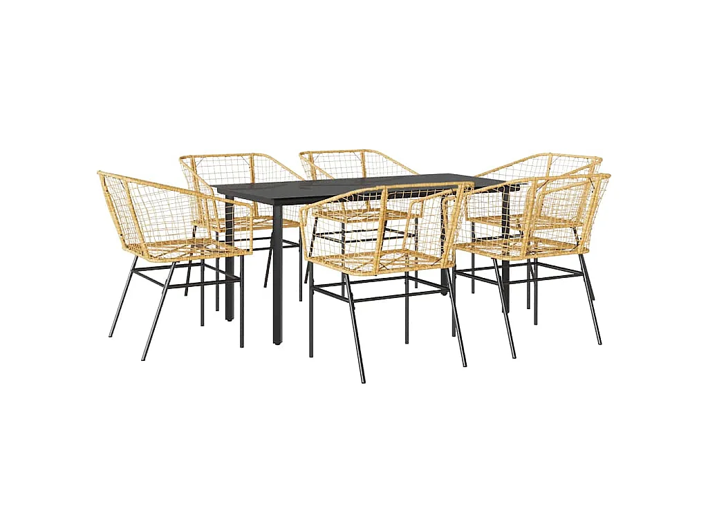 7-delige Tuinset poly rattan glas bruin