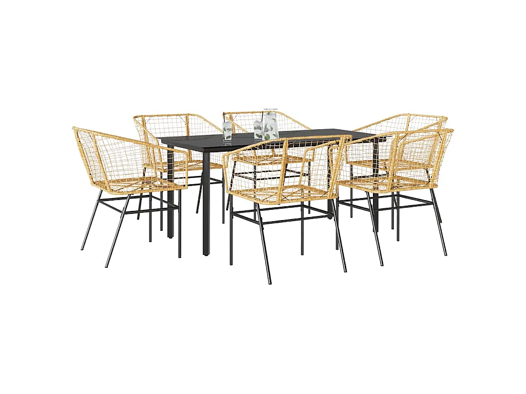 7-delige Tuinset poly rattan glas bruin
