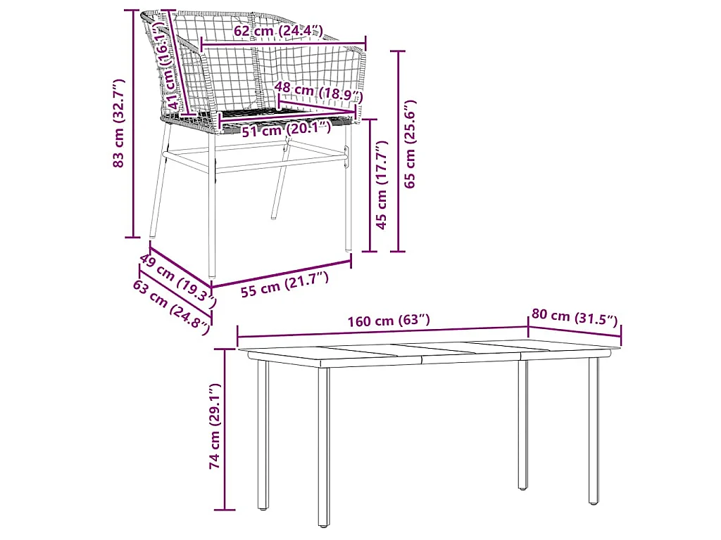 7-delige Tuinset poly rattan glas bruin