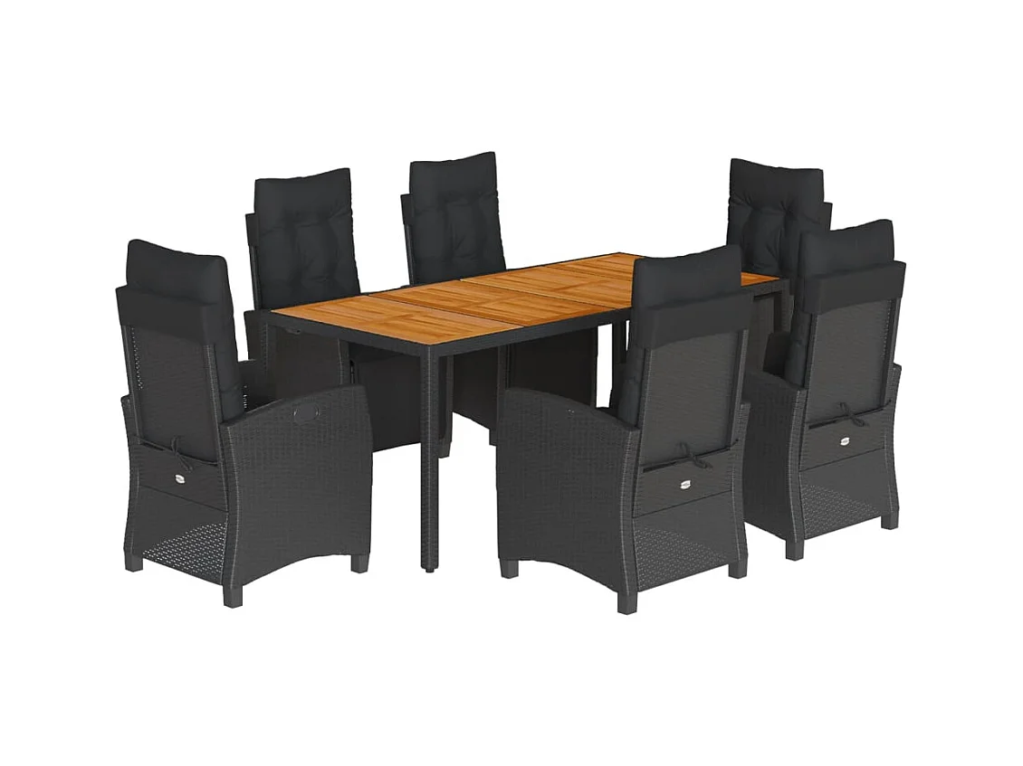 Ensemble à manger de jardin coussins 7pcs Noir Résine tressée