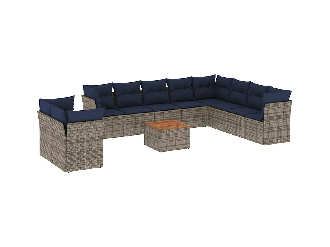 Salon de jardin 11 pcs avec coussins gris résine tressée