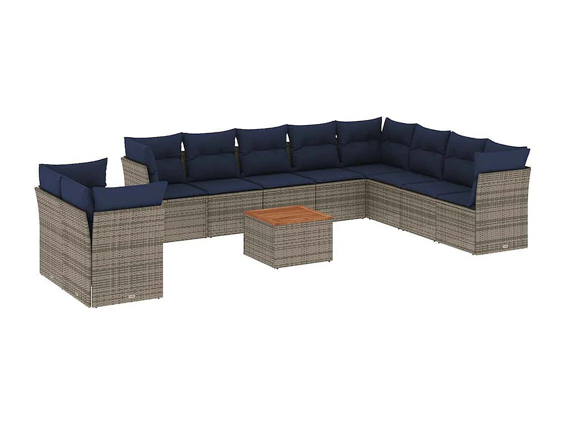 Set Divani da Giardino 11 pz con Cuscini in Polyrattan Grigio
