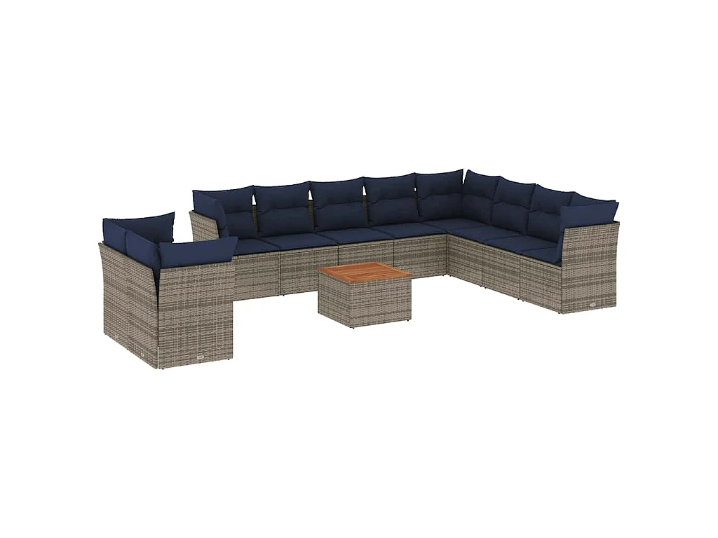 11-delige Loungeset met kussens poly rattan grijs