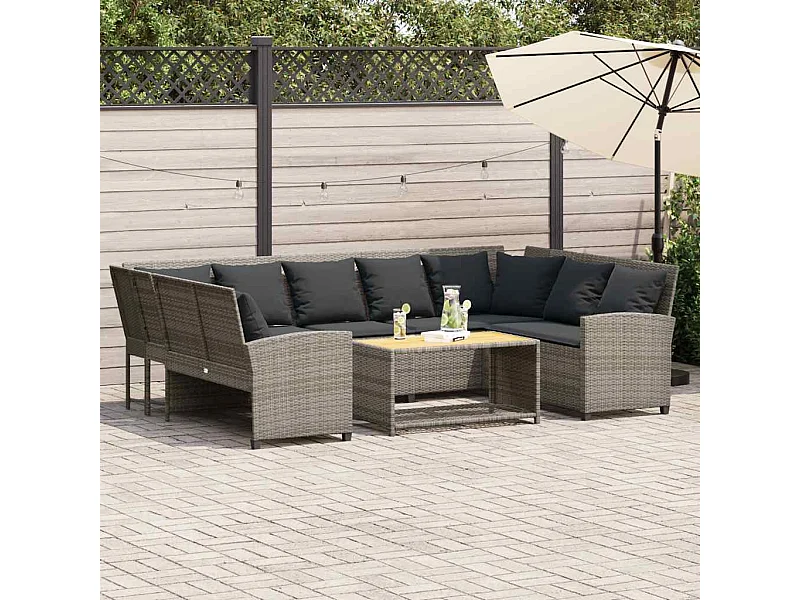 Gartensofa mit Kissen Grau Poly Rattan