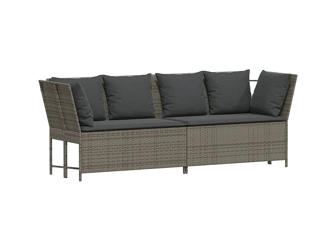 Sofá de jardín con cojines ratán sintético gris