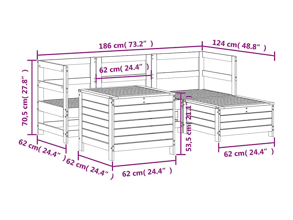 5-delige Loungeset massief grenenhout
