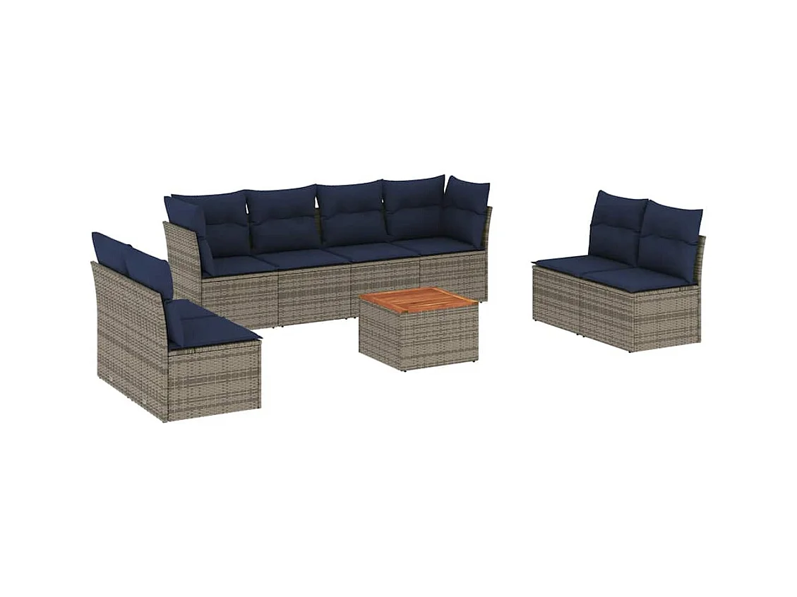 Set Divani da Giardino 9 pz con Cuscini Grigio in Polyrattan