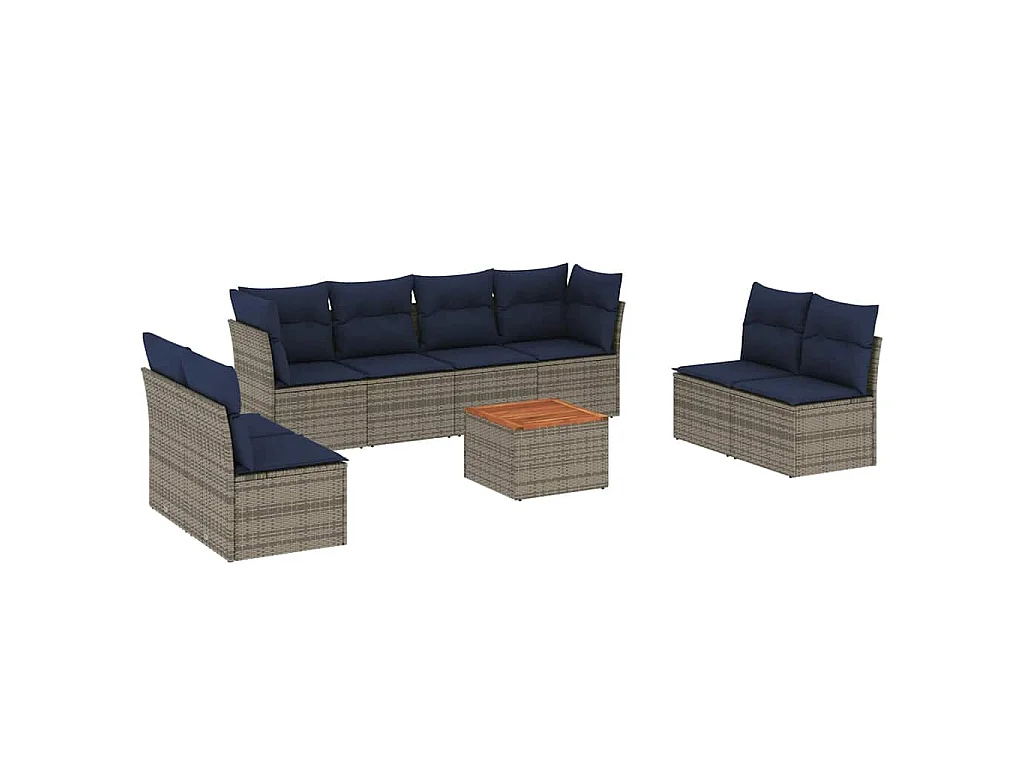 9-delige Loungeset met kussens poly rattan grijs