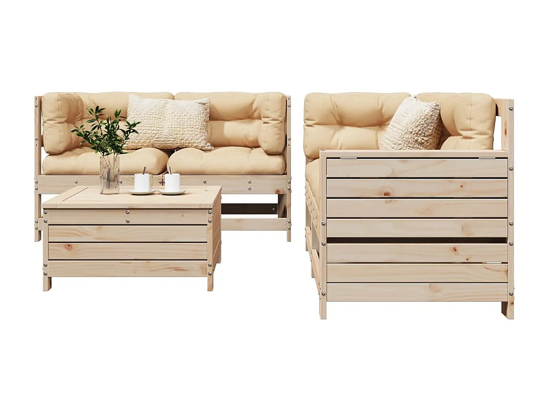 5 pcs conjunto de sofás para jardim madeira de pinho maciça