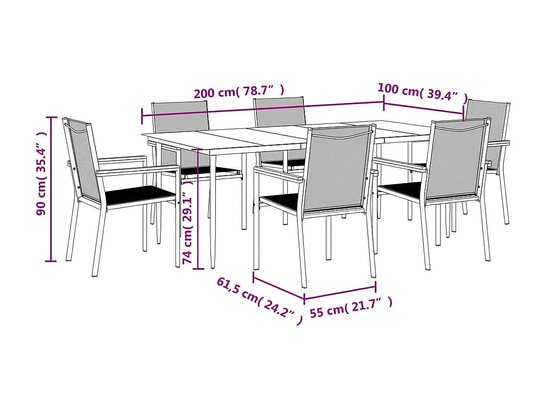 Ensemble à manger de jardin 7 pcs noir textilène et acier
