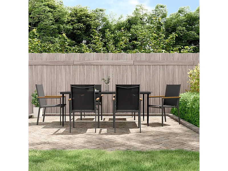 Ensemble à manger de jardin 7 pcs noir textilène et acier