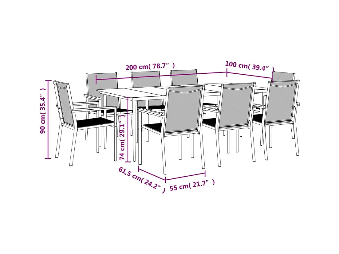 9-tlg. Garten-Essgruppe Schwarz Textilene und Stahl