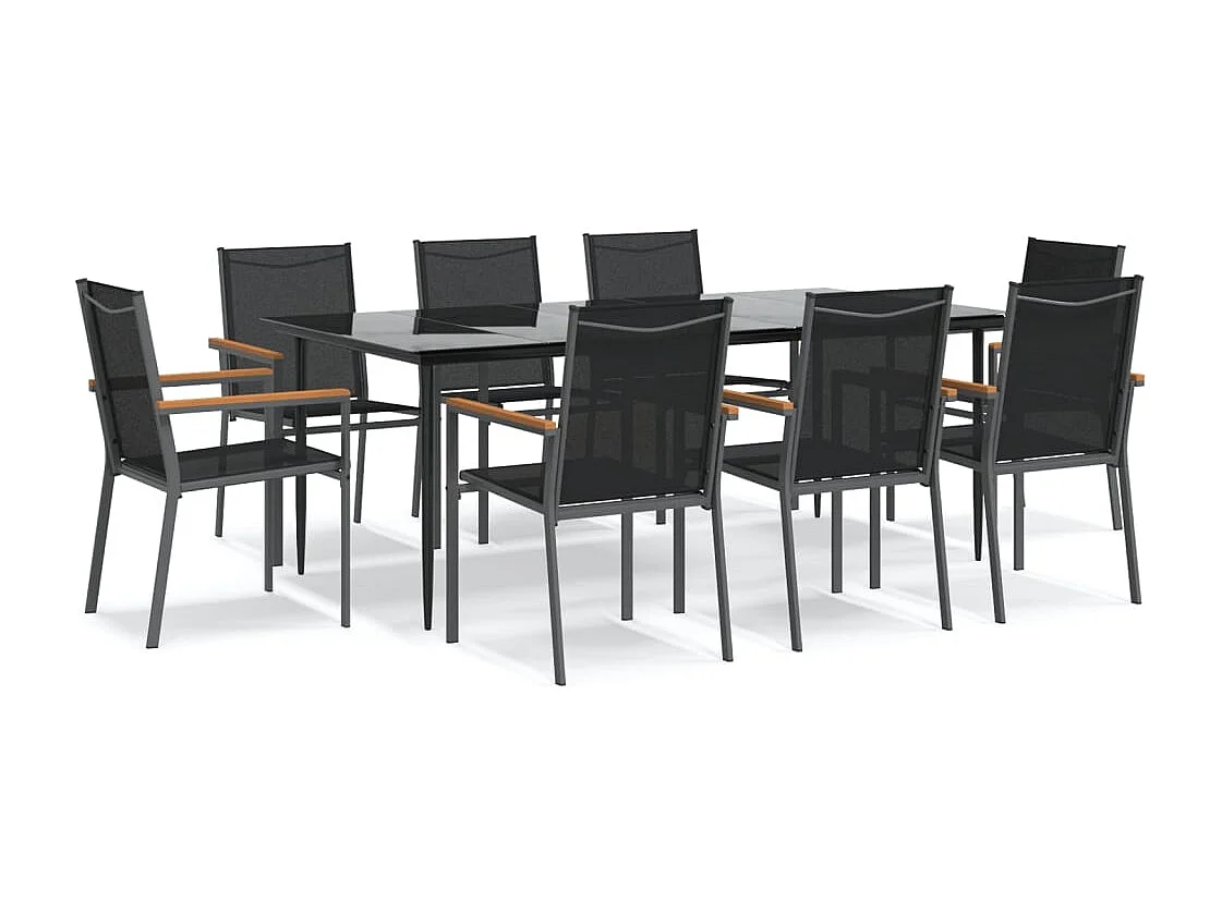 Ensemble à manger de jardin 9 pcs noir textilène et acier