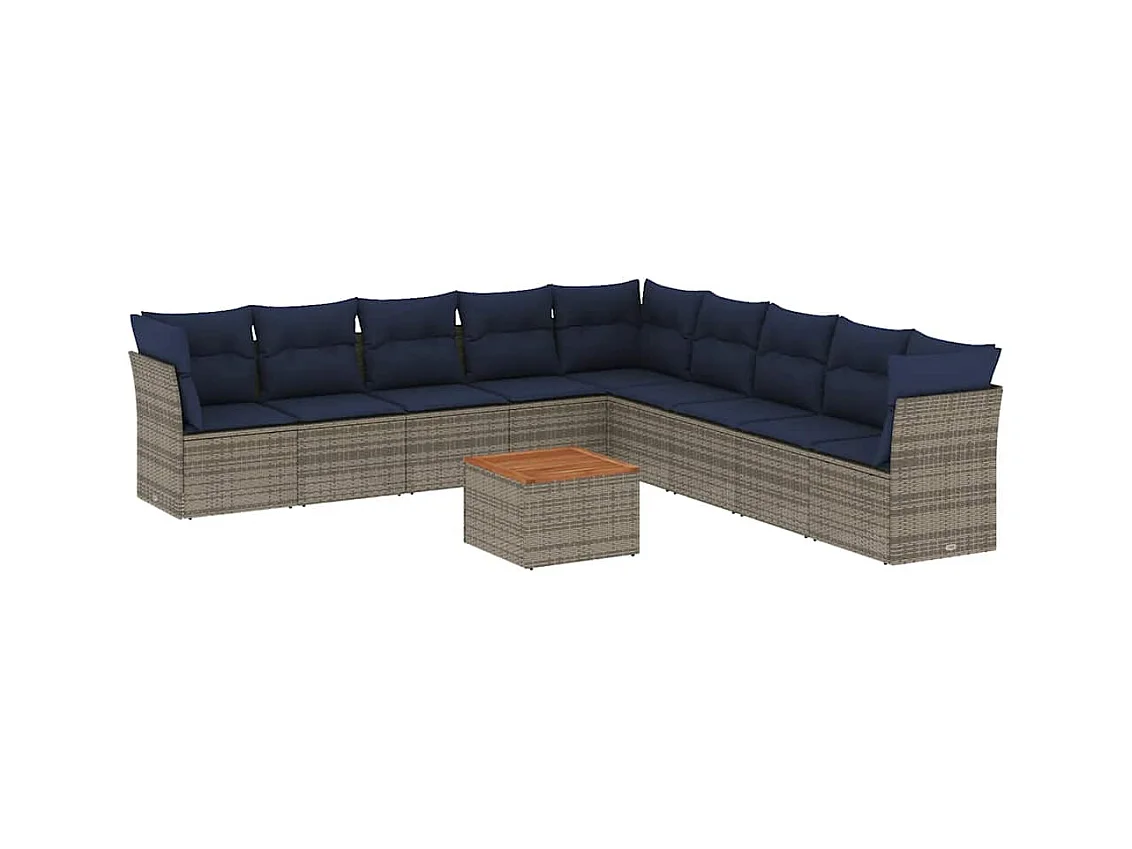 Salon de jardin 10 pcs avec coussins gris résine tressée